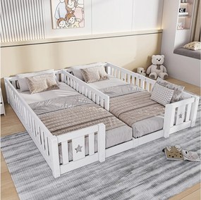 Łóżko podwójne dla dzieci 180x200 cm, lite drewno sosnowe, łóżeczko w kształcie gwiazdy z szczebelkami, łóżko kabinowe, zabezpieczenie przed upadkiem– białe