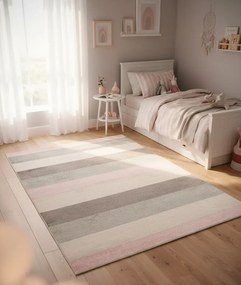 Biało-różowy dywan dziecięcy w pasy S2-D36