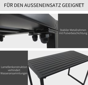 Outsunny Stylowy Zestaw Mebli Ogrodowych 3-częściowy - Stół i 2 Ławki, Metalowa Konstrukcja, Czarny Kolor, 110x55x70cm