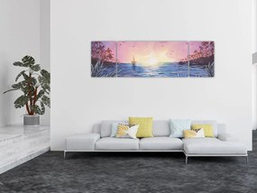 Obraz - Zachód słońca nad wodą, akwarela (170x50 cm)