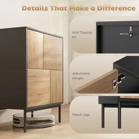 HOMCOM Sideboard z drzwiami push-to-open, szafka do jadalni na metalowych nogach, szafka kuchenna, MDF, Czarny+Naturalne drewno