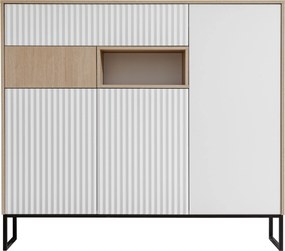 Komoda Bliwon 149 cm z szufladami - jodełka scandi / biały mat