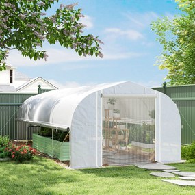 Outsunny Szklarnia 6x3x2 m, z 8 oknami, drzwiami, siatkami przeciw owadom, metalową ramą, Biały