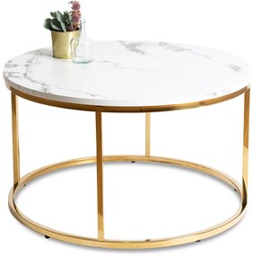 Stolik Kawowy CLIFF MAX 80 cm Biały Marmur/Złoty Nowoczesny Glamour