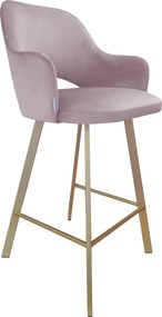 Hoker Milano krzesło barowe tkanina Welur podstawa metalowa : Kolor nogi - Złota profil, Kolor tkaniny - VELVET - MG55, Typ siedziska - Siedzisko stałe