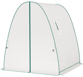 Outsunny Szklarnia z Łukiem z Workami na Piasek i Plastikową Osłoną, 2 Drzwi Rolowane, Okna z Siatki, Przenośna, 1,8 x 1,8 x 2 m, Biała