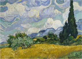 Obraz na szkle - Vincent van Gogh, Wheat Field with Cypresses, reprodukcje (70x50 cm)
