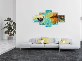 Obraz - Jezioro z łodziami (125x70 cm)