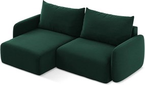 Ciemnozielony aksamitny rozkładany/ze schowkiem narożnik (lewostronny/z szezlongiem) Kalena – Makamii