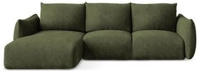 Zielony rozkładany narożnik z tkaniny szenilowej (lewostronny/z szezlongiem) Leila – Makamii