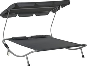 Outsunny Podwójny Leżak Ogrodowy z Dachem Stalowy Składany Szary 200x170x134cm | Aosom PL