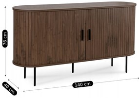 Komoda do Salonu Rozsuwana TRISH 140 cm Orzech Dwudrzwiowa Ryflowana Nowoczesna