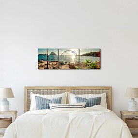 Obraz - Plaża z ludźmi (z zegarem) (90x30 cm)