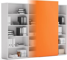 Regał biurowy z przesuwnym panelem BLOCK, 2390 x 400 x 1748, Biały / pomarańczowy