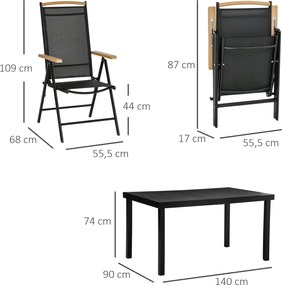 Outsunny Składany zestaw mebli balkonowych, stół+6 krzeseł, aluminium, czarny | Aosom PL