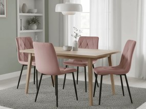 Różowe aksamitne krzesło do jadalni LIBRA z czarnymi nogami