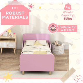 AIYAPLAY Łóżko dziecięce, ramka łóżka dla dzieci, barierka, małe łóżko do pokoju dziecięcego, MDF, bez materaca, różowe
