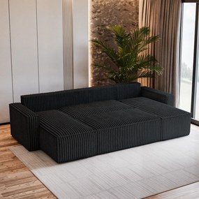 Masseno Narożnik PESANO z funkcją spania i pojemnikiem na pościel Narozniki U, Rozkładana sofa - Czarny, TILIA 100
