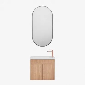 Zestaw Wiszących Mebli Łazienkowych Zintegrowany Z Umywalką Narek Popielaty Brąz & Owalna Osłona Led - Sklum