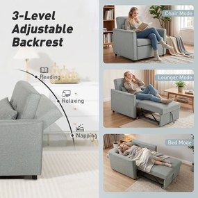 HOMCOM 3-w-1 Fotel z Funkcją Łóżka, Rozkładany Fotel Sofa z Regulowanym Oparciem, Szary | Aosom PL