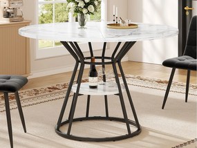 Okrągły stół jadalniany - stół kuchenny - 100x100x76cm - metalowe nogi - Styl nowoczesny - wzór marmuru - czarny