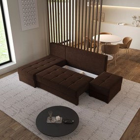 Masseno Narożnik NORVI z funkcją spania i pojemnikiem na pościel Narozniki L, Rozkładana sofa - Brązowy, KRONOS 06