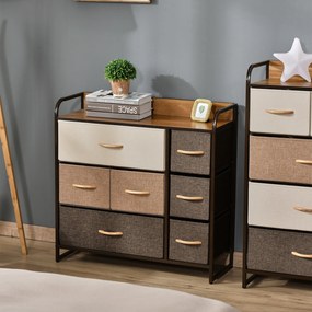 HOMCOM Komoda z 7 szufladami z tkaniny lnianej z metalowym stelażem do salonu, 80x29x78,5 cm | Aosom PL