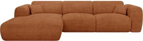 Duża kanapa narożna lewostronna typu express w sztruksowym aksamicie w kolorze terakoty - Materac 13 cm memory foam POGNI