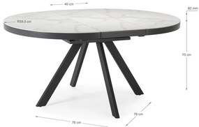 Okrągły rozkładany stół z dodatkowym blatem z ceramicznym blatem ø 120 cm Bela – Marckeric