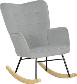 HOMCOM Fotel bujany, grube obicie, szerokie oparcie, drewno bukowe/rama stalowa, do 120 kg, Jasnoszary