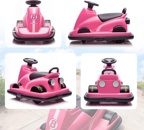 AIYAPLAY Autoscooter dla dzieci, obracany o 360 stopni, kierownica, światła LED, funkcja muzyczna, 3–8 lat, różowy