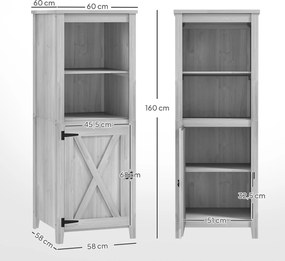 Outsunny Szopa Ogrodowa z Drzwiami Typu Stodoła, Regulowane Półki, Wąski Design, Drewno Jodłowe, Jasnoszary