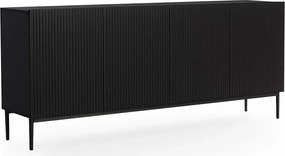 Komoda Nicole 200 cm czterodrzwiowa z ryflowanym frontem - czarny mat / czarne nóżki