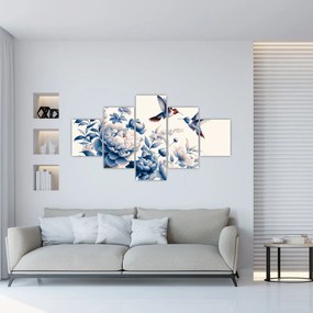 Obraz - Kolibry nad kwiatem (125x70 cm)