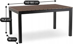 Stół Ogrodowy Prostokątny ARGOS 140-180 cm Rozkładany Orzech/Czarny