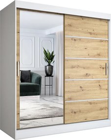 Szafa na ubrania przesuwna 180 cm biel + dąb artisan T4-Z80