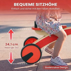 AIYAPLAY Jeździk dziecięcy, drewniany pojazd na odpychanie z kołami EVA, wyższe oparcie dla dzieci 2–3 lata, czerwony | Aosom PL