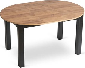 Zestaw Stół Okrągły Rozkładany HARRY 102-142 cm Dąb Craft/Czarny i 4 Krzesła Tapicerowane RICK Rude