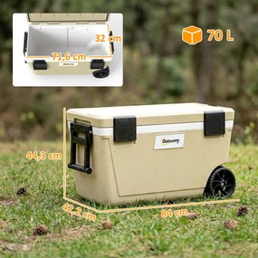 Outsunny Lodówka Turystyczna 70L Duża Pasywna Termobox do 72 Godz. Chłodzenia, z Izolacją PU Kółkami Zaworem Spustowym Uchwyt | Aosom PL