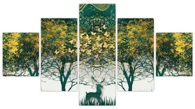 Obraz - Jelenie w zielonym lesie (125x70 cm)
