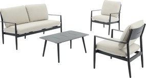 Zestaw ogrodowy aluminiowy: sofa 2-osobowa, 2 fotele i 1 stolik kawowy - Antracytowy z beżowymi poduszkami - TAVINYA od MYLIA