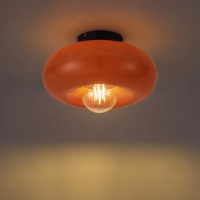Retro Lampa Sufitowa Czarna z Pomarańczowym Szkłem 30cm - Glaze