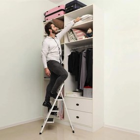 Składana drabinka STEP, 3 stopnie, max. 150 kg, biały/czarny SongmicsHome