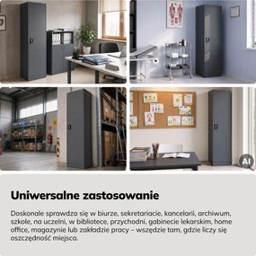 Szafa na akta kartotekowa na klucz wysoka antracytowa, 450x2200x400 mm: ALEX H2200