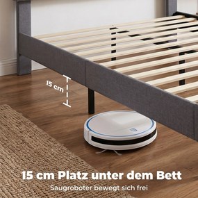 HOMCOM Stelaż łóżka 140 x 200 cm z regulowanym wezgłowiem, tapicerowane łóżko w wyglądzie lnu z 12 listwami | Aosom PL