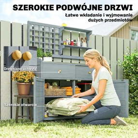 Outsunny Stół do sadzenia z szafką na zewnątrz, drewno, szafka ogrodowa z ocynkowaną powierzchnią roboczą, 2 szuflady, 104x44x140 cm jasnoszary | Aosom PL