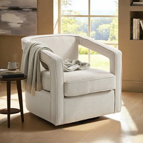 HOMCOM Fotel do salonu 360° obrotowy fotel wypoczynkowy z jednolitym oparciem i podłokietnikami 77 x 75 x 72 cm Beżowy | Aosom PL