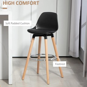 HOMCOM Zestaw 2 hokerów krzesła barowe Skandi-design, podnóżek, 43 cm x 43 cm x 91 cm, naturalny + czarny | Aosom PL