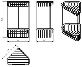 GEDY 2482 Smart dwupoziomowa półka narożna 20 x 32,5 x 15,1 cm, srebrny