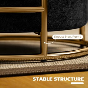 HOMCOM Pufa z przechowalnią, tapicerowany podnóżek, stalowa rama, złote akcenty, Czarny
